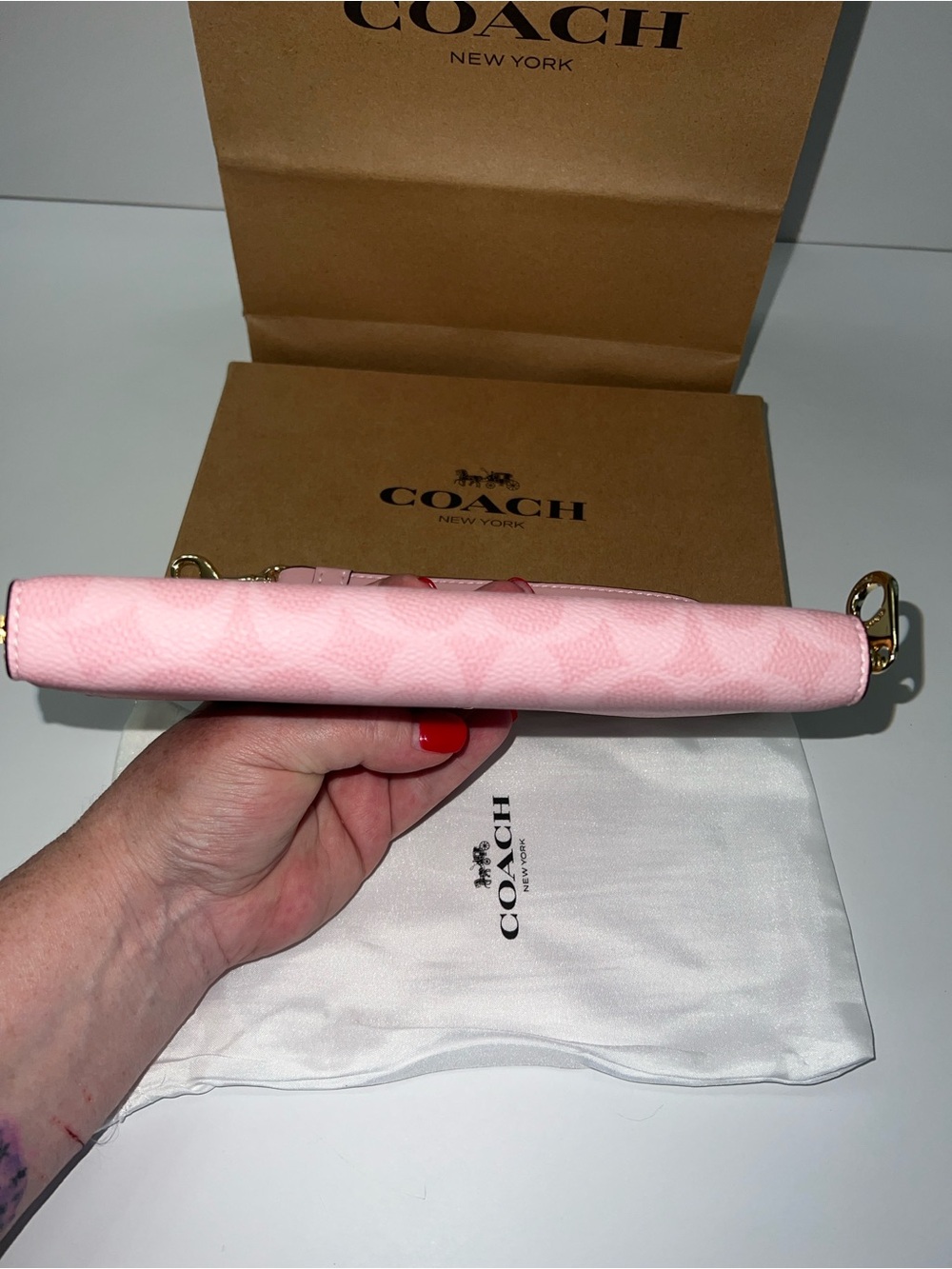 NWT Coach Long Zip Around Wallet in Powder Pink Signature Canvas - Picture 7 of 8